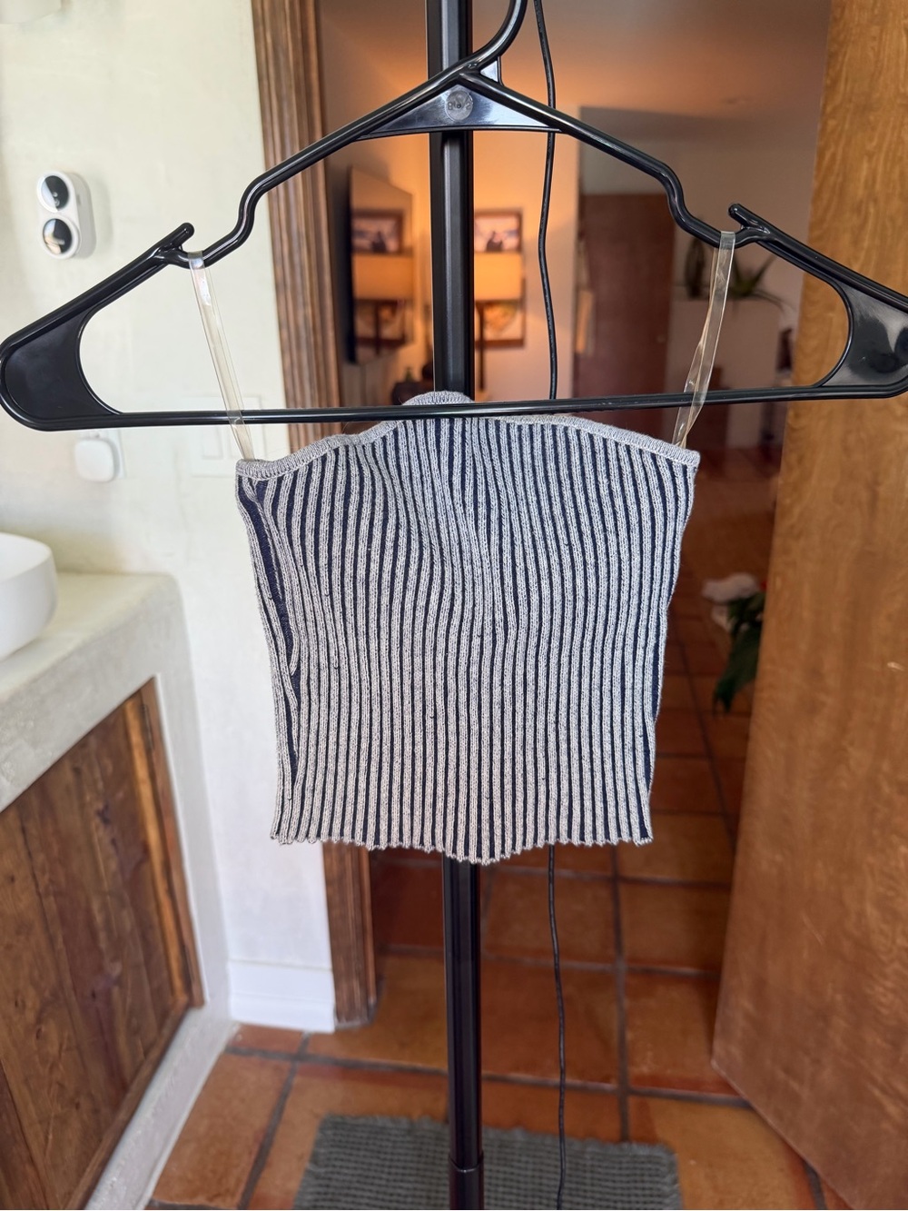 RSQ Black & White Striped Ribbed Cropped Camisole
